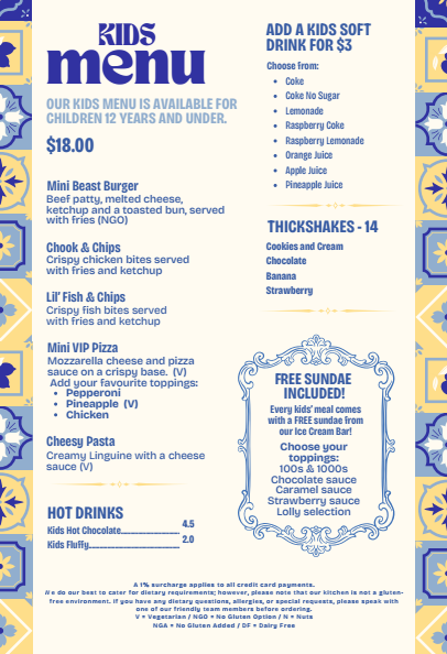 Kids menu